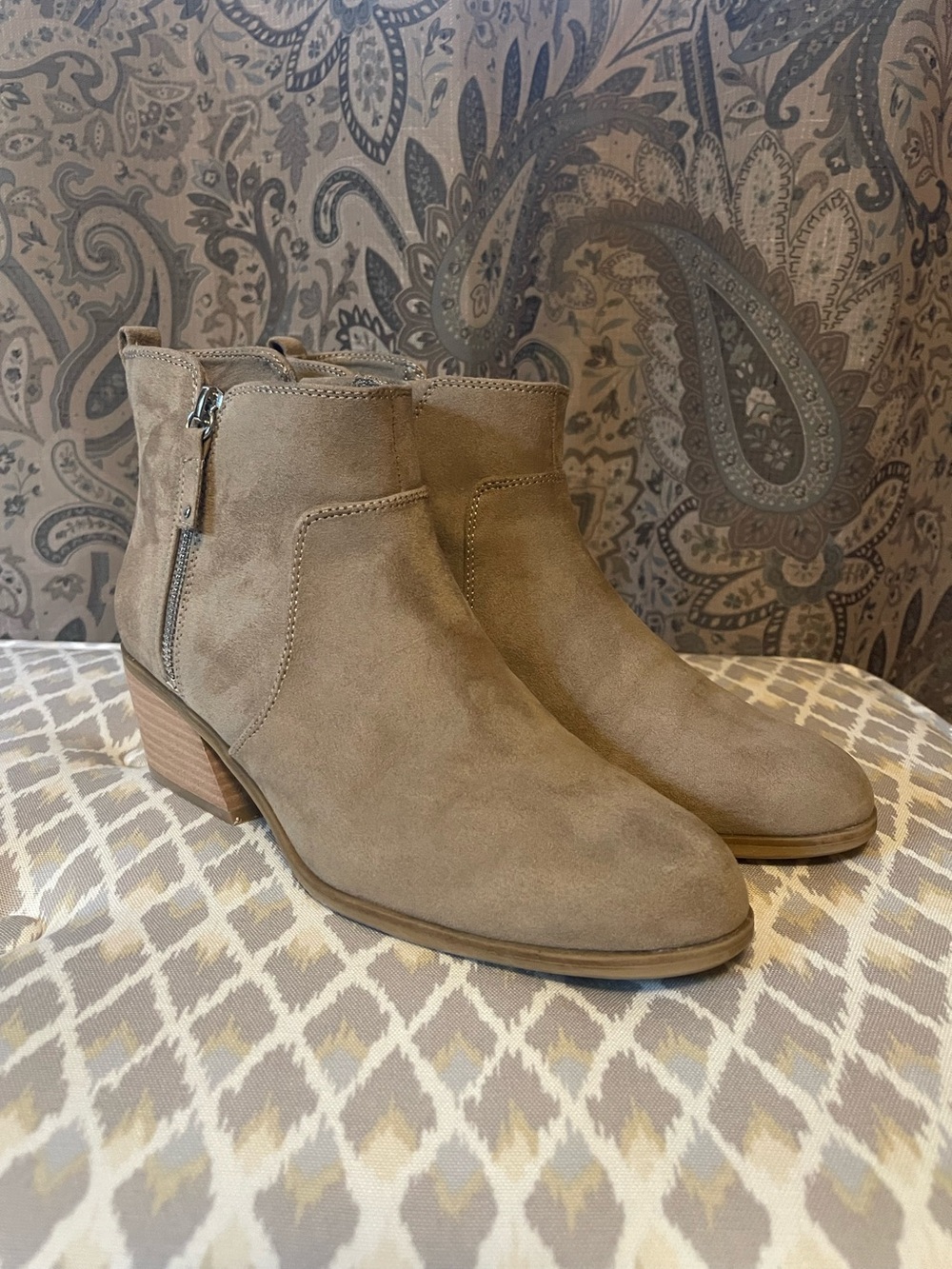 Dr. Scholl's Taupe Suede Side-Zip Ankle Booties